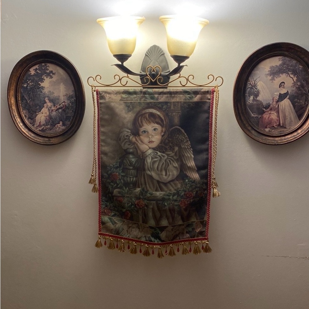 Angel “Tapestry” Wall Hanging with Gold Accents and Beads